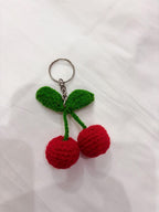 Kirsch Schlüsselanhänger Gehäkelt Taschenanhänger Handgemacht Obst Schlüsselring