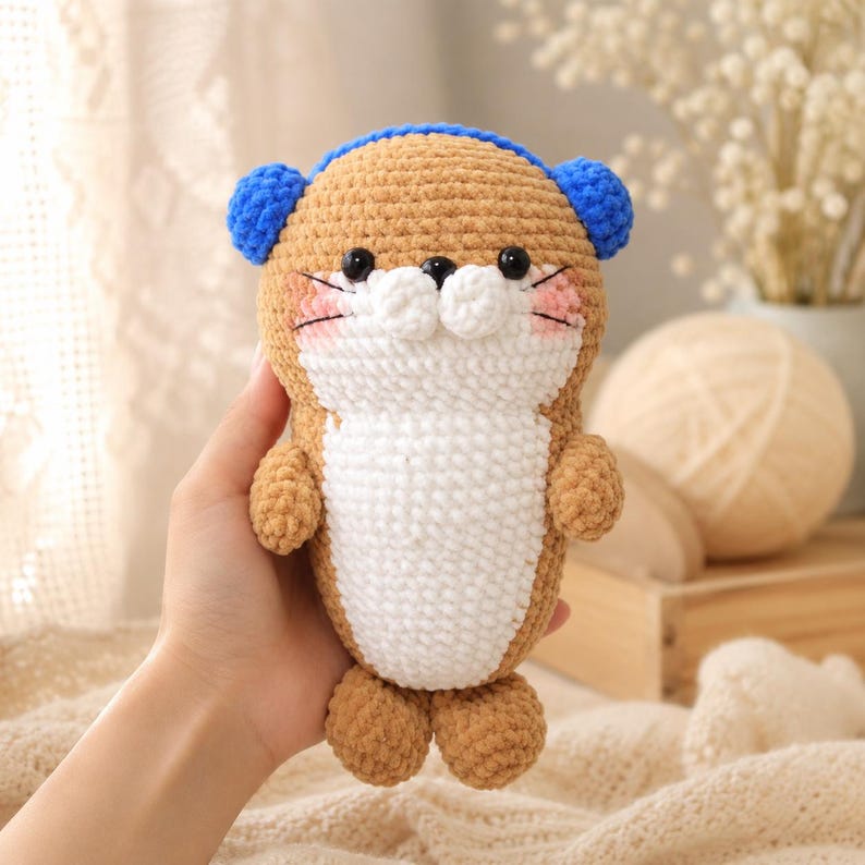 Häkel-Robbenpuppen-Set, Amigurumi-Meereswelt-Plüschtier, blaue und braune Robbe mit Accessoires, niedliche Meerestier-Deko fürs Kinderzimmer, 7-8 Zoll, Premium-Baumwollgarn