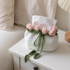 Handgehäkelte Taschentuchbox-Hülle mit Rosenblume, Blumendeko für Schlafzimmer und Wohnzimmer