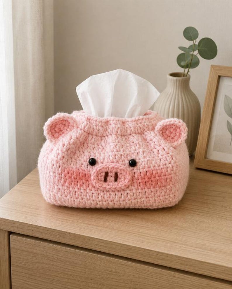 Gehäkelte Taschentuchbox-Hülle rosa Schweinchen, Tier Heimdekoration