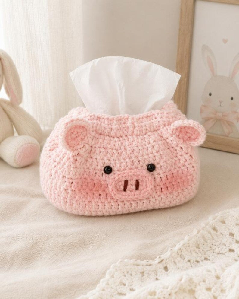 Gehäkelte Taschentuchbox-Hülle rosa Schweinchen, Tier Heimdekoration