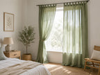 Leinen-Vorhang mit Lichtfilterung, Landhaus-Stil, 4 Aufhängungsarten, Grün, 1 Paneel