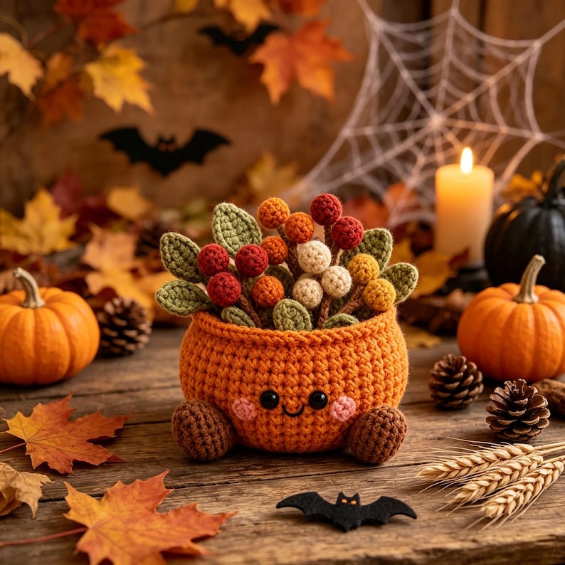 Gehäkelter Kürbis-Blumentopf Herbstdeko Schreibtisch Dekoration Halloween Erntedankfest