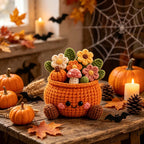 Gehäkelter Kürbis-Blumentopf Herbstdeko Schreibtisch Dekoration Halloween Erntedankfest