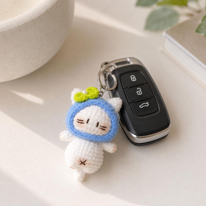Handgehäkelter Katzen-Schlüsselanhänger Amigurumi Mini Taschenanhänger, weiches Garn, 4-6 cm, verschiedene Farben