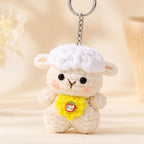 Handgefertigter Amigurumi-Lamm-Schlüsselanhänger mit Blumenaccessoire