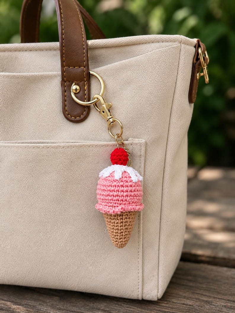 Gehäkelter Eiscreme-Schlüsselanhänger Amigurumi Eistüte Kawaii Taschenanhänger Rucksackanhänger
