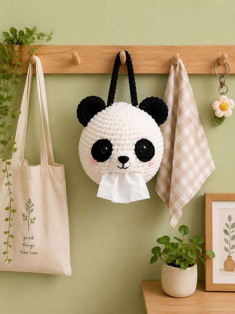 Häkeltaschentuchhalter Frosch Löwe Bär Panda, hängender Taschentuchbox-Überzug für Auto und Zuhause, 18 cm