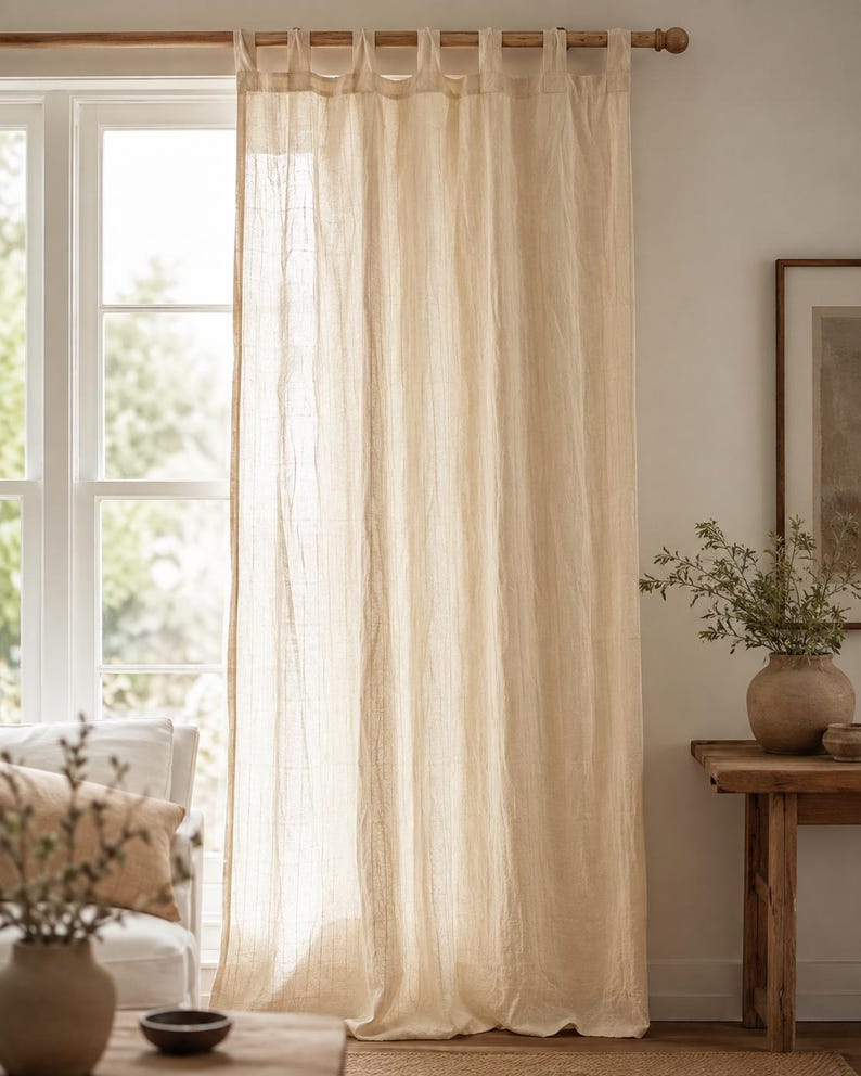 Musselin-Gardinen aus Bio-Baumwolle, Boho-Fenstervorhänge, lichtdurchlässige Gaze