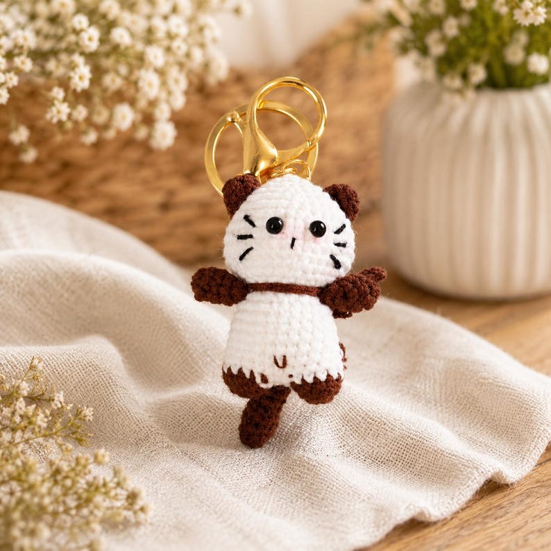 Handgehäkelter Katzen-Schlüsselanhänger, Kawaii-Katzen-Taschenanhänger für Rucksack und Tasche, 30 g