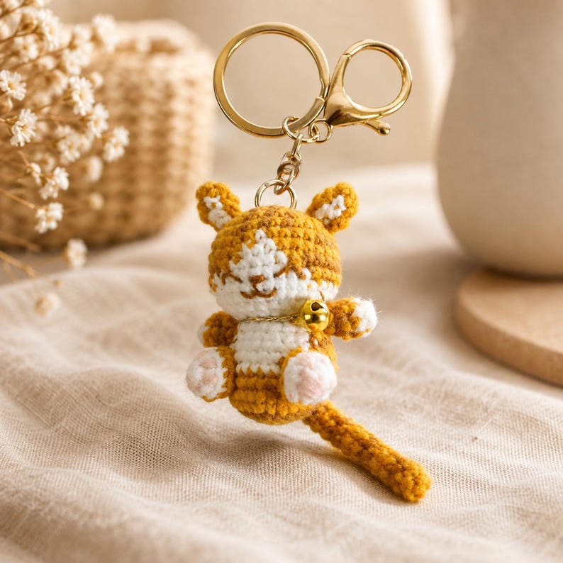 Handgehäkelter Katzen-Schlüsselanhänger, Kawaii-Katzen-Taschenanhänger für Rucksack und Tasche, 30 g