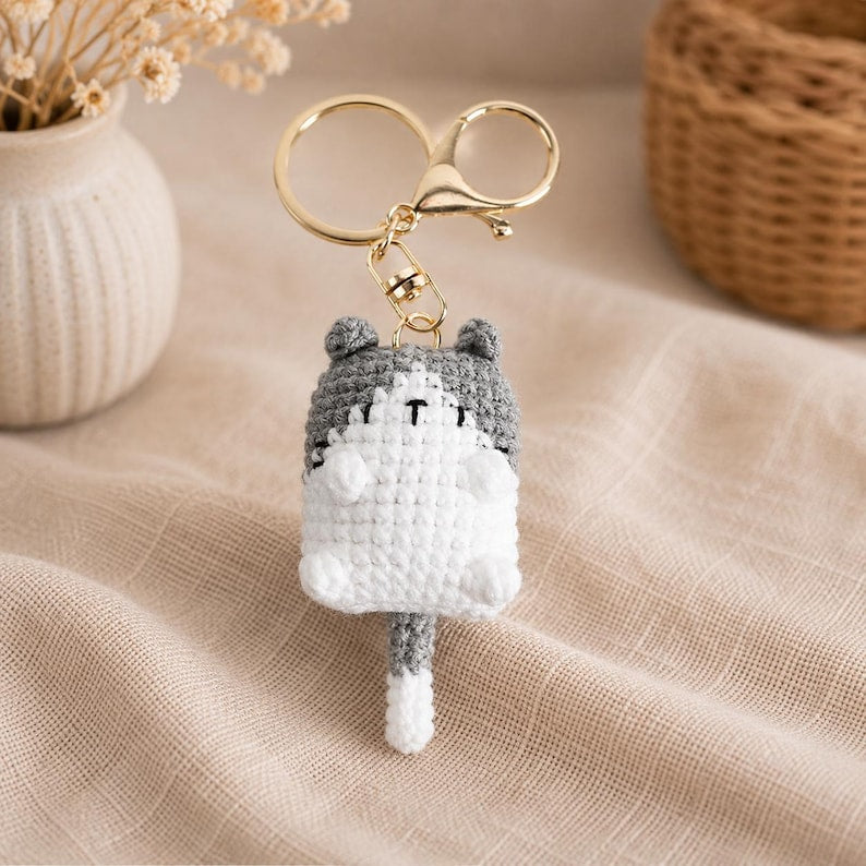 Handgehäkelter Katzen-Schlüsselanhänger, Kawaii-Katzen-Taschenanhänger für Rucksack und Tasche, 30 g