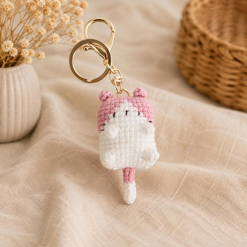 Handgehäkelter Katzen-Schlüsselanhänger, Kawaii-Katzen-Taschenanhänger für Rucksack und Tasche, 30 g