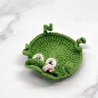 Gehäkelter Frosch-Tassenuntersetzer, grüner Pop-up-Tieruntersetzer