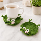 Gehäkelter Frosch-Tassenuntersetzer, grüner Pop-up-Tieruntersetzer