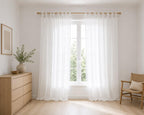 Weiße Leinen-Schleifengardinen, Verdunkelungsvorhänge, Landhaus-Wohnzimmergardine, individuelle Länge