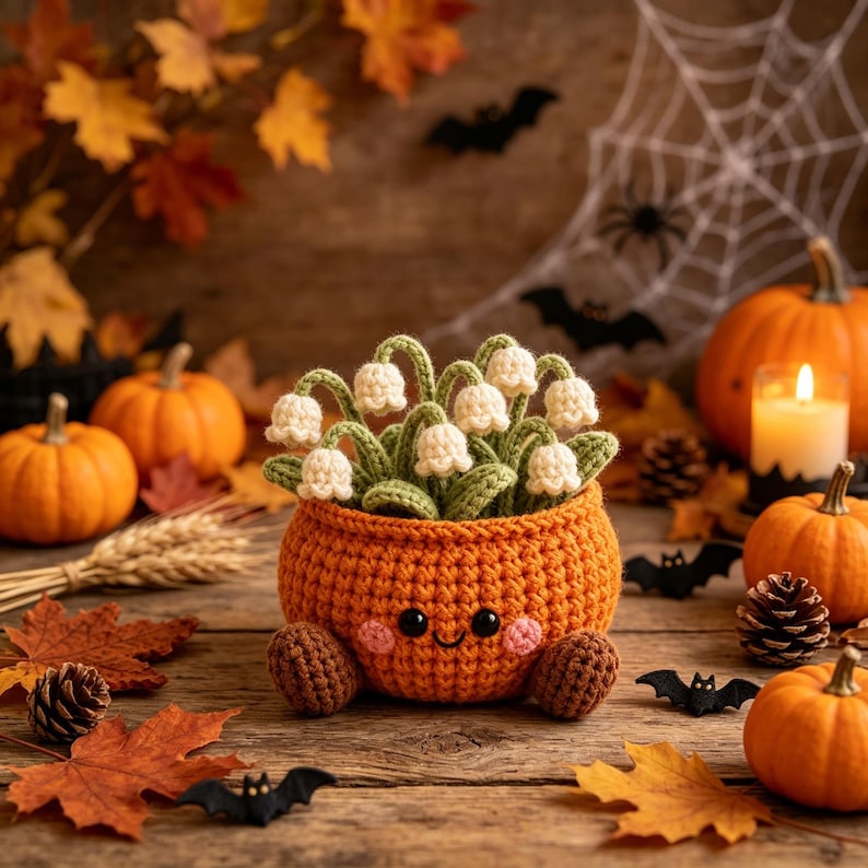 Gehäkelter Kürbis-Blumentopf Herbstdeko Schreibtisch Dekoration Halloween Erntedankfest