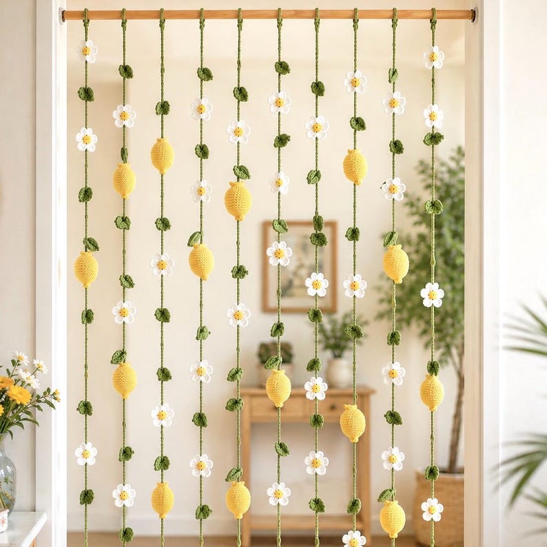 Gehäkelte Zitronengirlande Fensterdekoration 1m Cottagecore Küchen Deko Boho