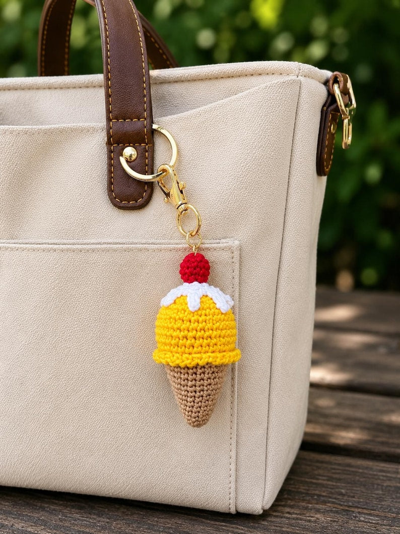 Gehäkelter Eiscreme-Schlüsselanhänger Amigurumi Eistüte Kawaii Taschenanhänger Rucksackanhänger