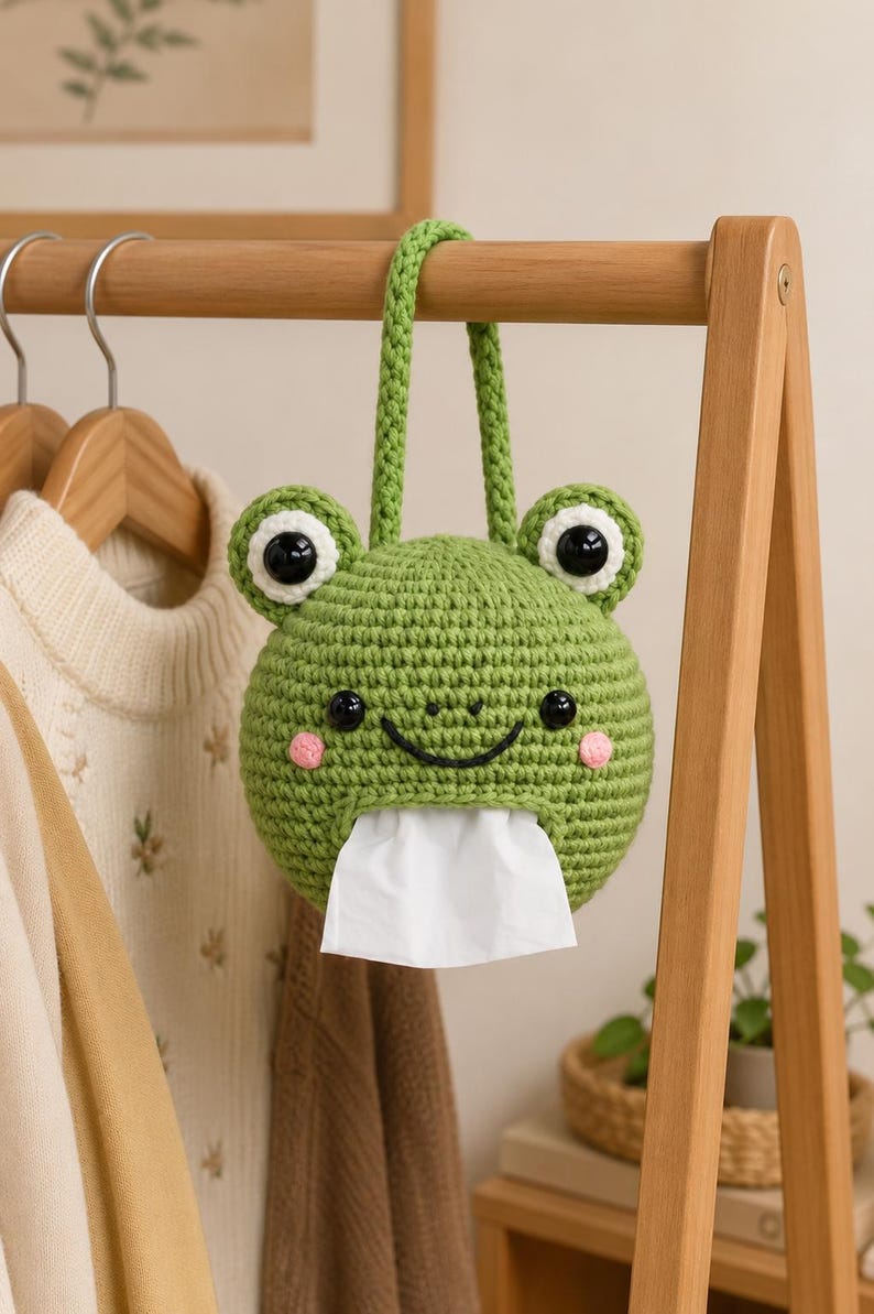 Häkeltaschentuchhalter Frosch Löwe Bär Panda, hängender Taschentuchbox-Überzug für Auto und Zuhause, 18 cm