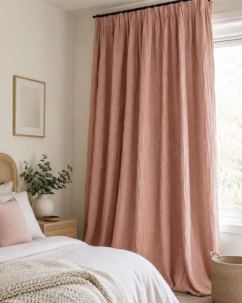 Musselin-Gardinen aus Bio-Baumwolle, Boho-Fenstervorhänge, lichtdurchlässige Gaze