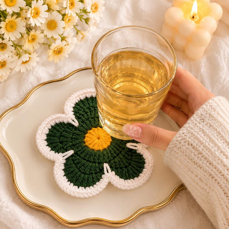 Gehäkelter Blumenuntersetzer, gestrickter Tassenuntersetzer, wärmeisolierendes Platzset
