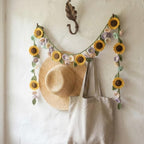 Gehäkelter Sonnenblumen-Vorhang, Fenstergardine mit Blumenmuster, Boho-Landhausstil, gelb, für Küche und Wohnzimmer