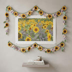 Gehäkelter Sonnenblumen-Vorhang, Fenstergardine mit Blumenmuster, Boho-Landhausstil, gelb, für Küche und Wohnzimmer